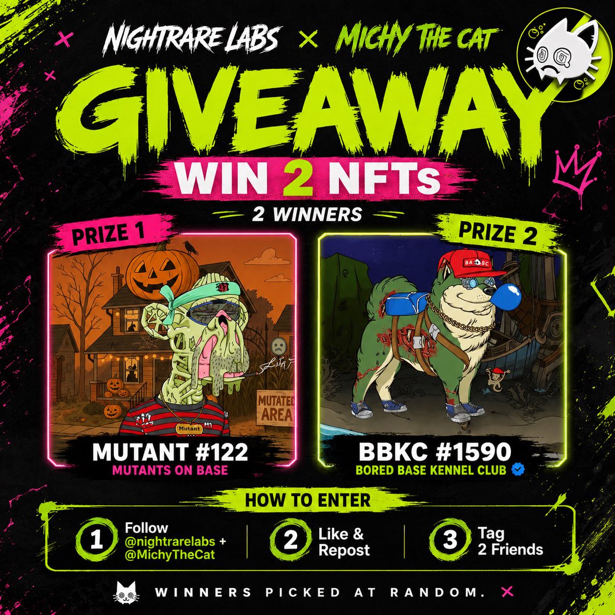 NightrareLabs's tweet photo. GM Everyone

We are giveaway 1X $MUTANT 1X $BBKC

✅follow @NightrareLabs @MichyTheCat 
✅Drop your Wallet Address 
✅2x winners X 29August https://t.co/qVqO1wxNsB
