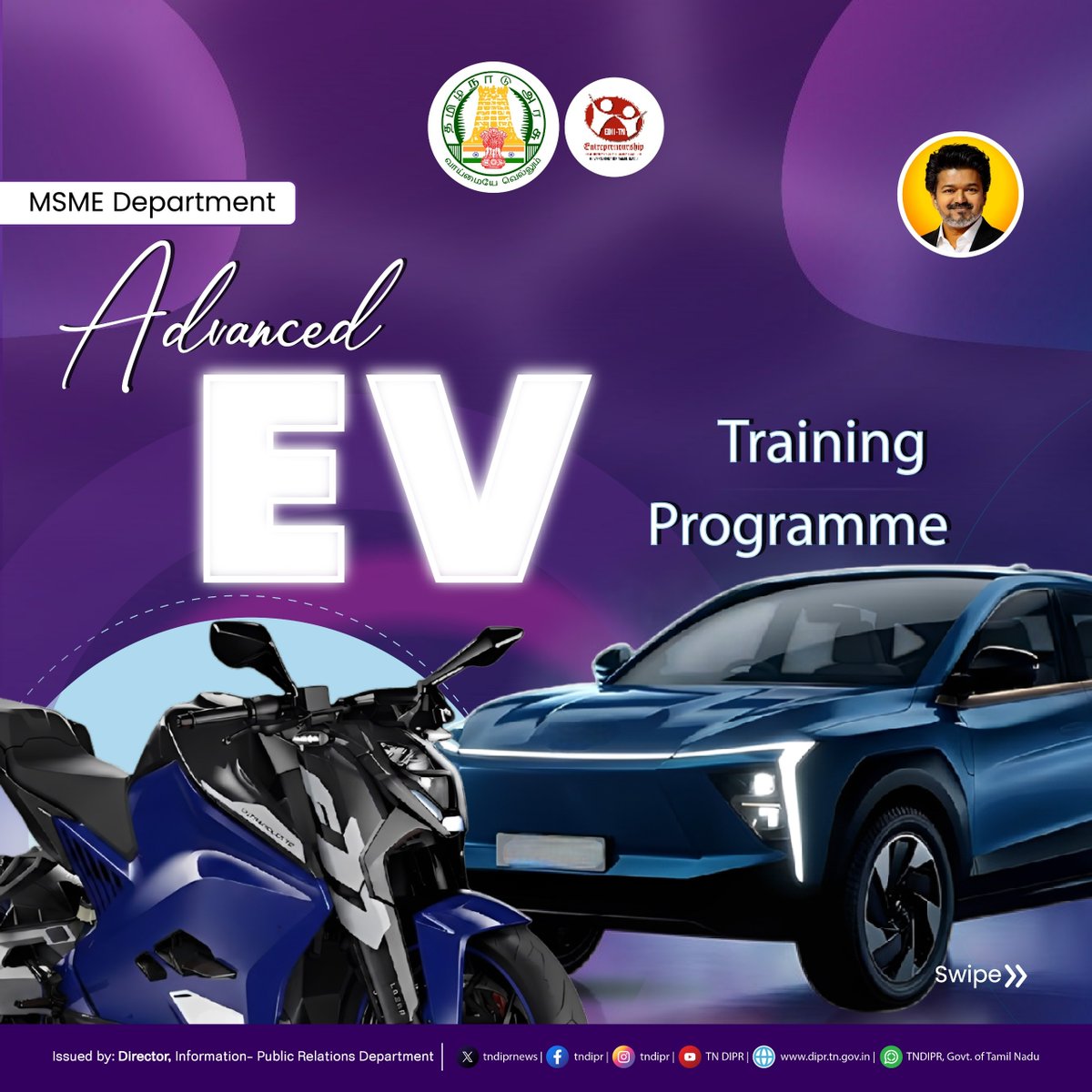 TNDIPRNEWS's tweet photo. EDII-TN invites applications for its 5-Days Advanced E-Vehicle Training Programme (2-Wheeler &amp; 4-Wheeler).

@CMOTamilnadu @TVKVijayHQ @imrajmohan  @edichennaitn 

#CMJosephVijay #TNOfficialUpdates #TVKGovernment #TamilNadu #TNGovt #CMForThePeople https://t.co/WKLDy9jWJA