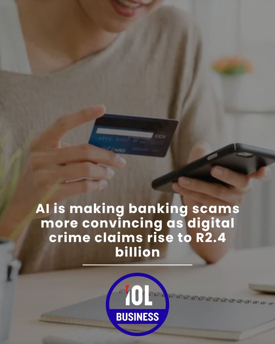 IOL's tweet photo. South Africans lost R2.4 billion to digital banking crime in 2025 as criminals increasingly turned to technology and social engineering to target bank customers.
Read on https://t.co/nRQ9cuDbdF
#BankingScams #DigitalCrime #AIThreat #SouthAfricaBusiness #FraudPrevention #CyberSecurity