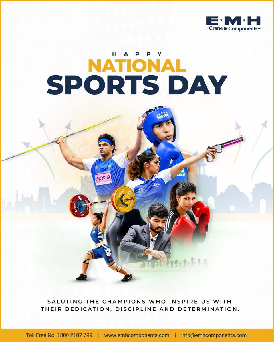 EMH_Crane's tweet photo. ๐ Happy National Sports Day! ๐ฎ๐ณ
Celebrating the spirit of dedication, discipline & determination that inspires us to push boundaries and achieve excellence. ๐ช
EMH Crane Components wishes you a proud National Sports Day! ๐
.
.
.
#NationalSportsDay #EMHCraneComponents https://t.co/861SSf0F7n