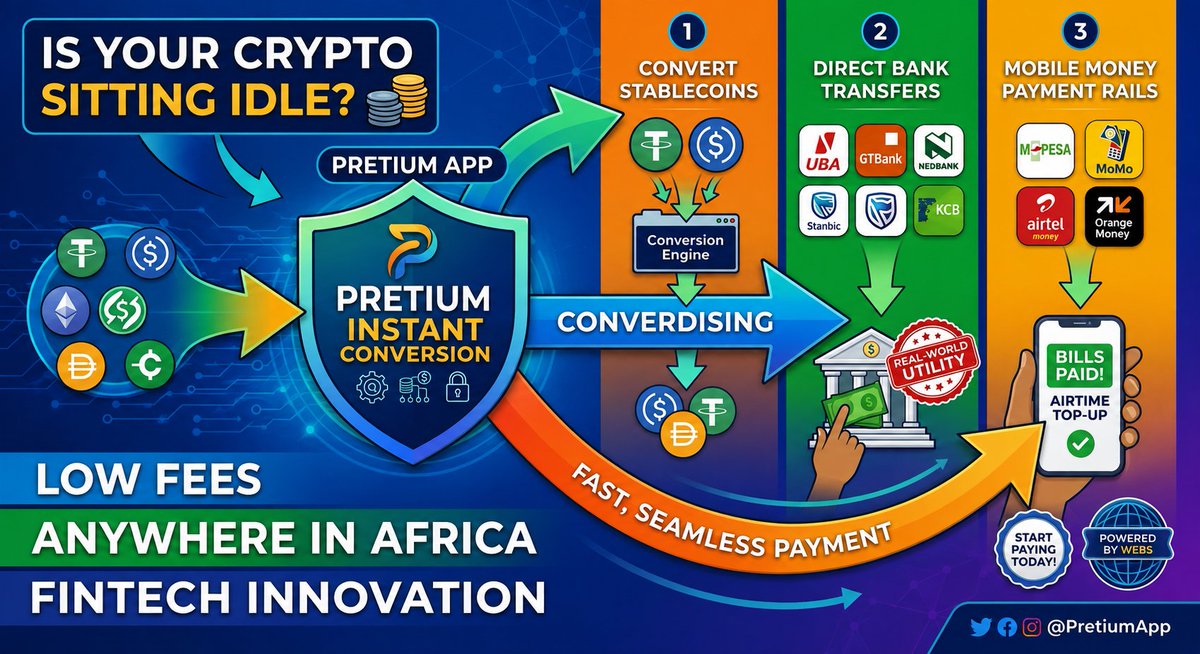 mandelhl's tweet photo. Is your crypto just sitting idle while you figure out how to pay local bills?
​@PretiumApp fixes this. Convert stablecoins (USDT/USDC) directly into local bank transfers &amp; mobile money in seconds.
​#PretiumApp #Web3Payments #CryptoOfframp #Fintech https://t.co/wH0jXEANHZ