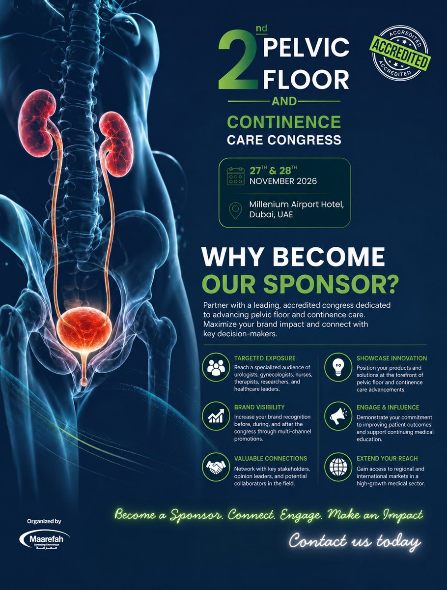 UrologyConf_'s tweet photo. Become a Sponsor. Connect. Engage. Make an Impact.
📩 Contact us today to explore sponsorship opportunities.
Amir Parsa
Parsa@maarefah-management.org
+971 52 274 0387

#PelvicFloor #ContinenceCare #HealthcareInnovation #MedicalCongress #MedicalEducation https://t.co/DVal8BYjEM