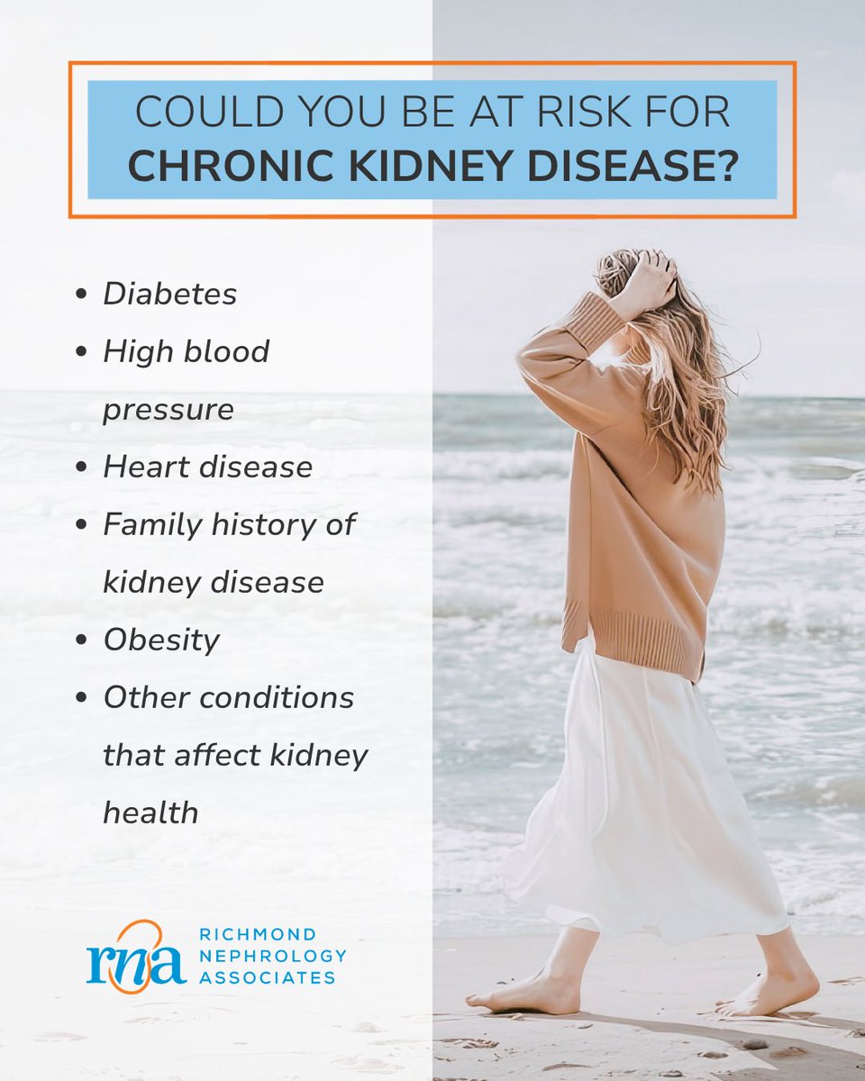 RVANephrology's tweet photo. Chronic kidney disease (CKD) can develop gradually, and early stages may not cause noticeable symptoms. That’s why knowing your risk factors and staying up to date with appropriate testing is so important.

🌐 | https://t.co/gicDbpMEOL

#CKD #KidneySpecialists #KidneyHealth #RVA https://t.co/42O1PwGaOt