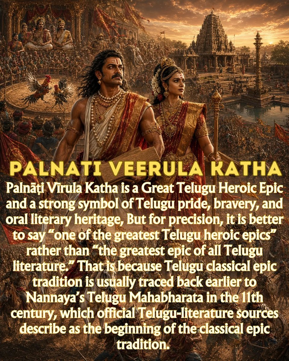 telugupatriot08's tweet photo. Srinatha, the Kavi Sarvabhauma, served as the court poet &amp; education minister in the Reddy Kingdom. He authored Palnati Veerula Charitra, a legendary Telugu heroic ballad written in Dwipada metre celebrating regional history.

#palnadu #andhra #telangana #teluguhistory #telugu https://t.co/c9UBfWbgnG