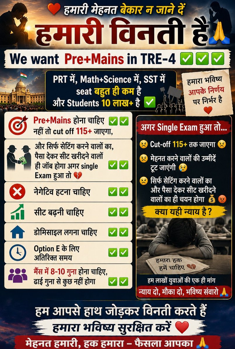 Travisheaddt's tweet photo. @Shankar40983532 We want Pre+Mains in TRE-4✅✅✅🎆🎆🎆 PRT me,  Math+Science me, Music, SST etc me seat bahut km aur Students 10 lakh+ h ✅

Pre+Mains होना चाहिए✅✅ 
नेेगेटिव हटना चाहिए✅✅
सीट बढ़नी चाहिए✅✅
डोमिसाइल लागू होना चाहिए✅

#BPSC #TRE4 #BPSCTRE4 #BSSC  
@BPSCOffice @mkrtiwari_bjp https://t.co/cYrLjrf7Y9