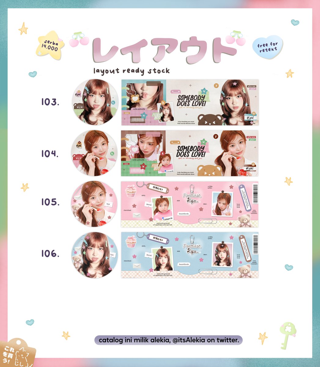 itsAlekia's tweet photo. skuy dijemput layout ready ciwinya #zonauang 

pharita rora chiquita ahyeon ruka sui kya https://t.co/ksl116XcYE