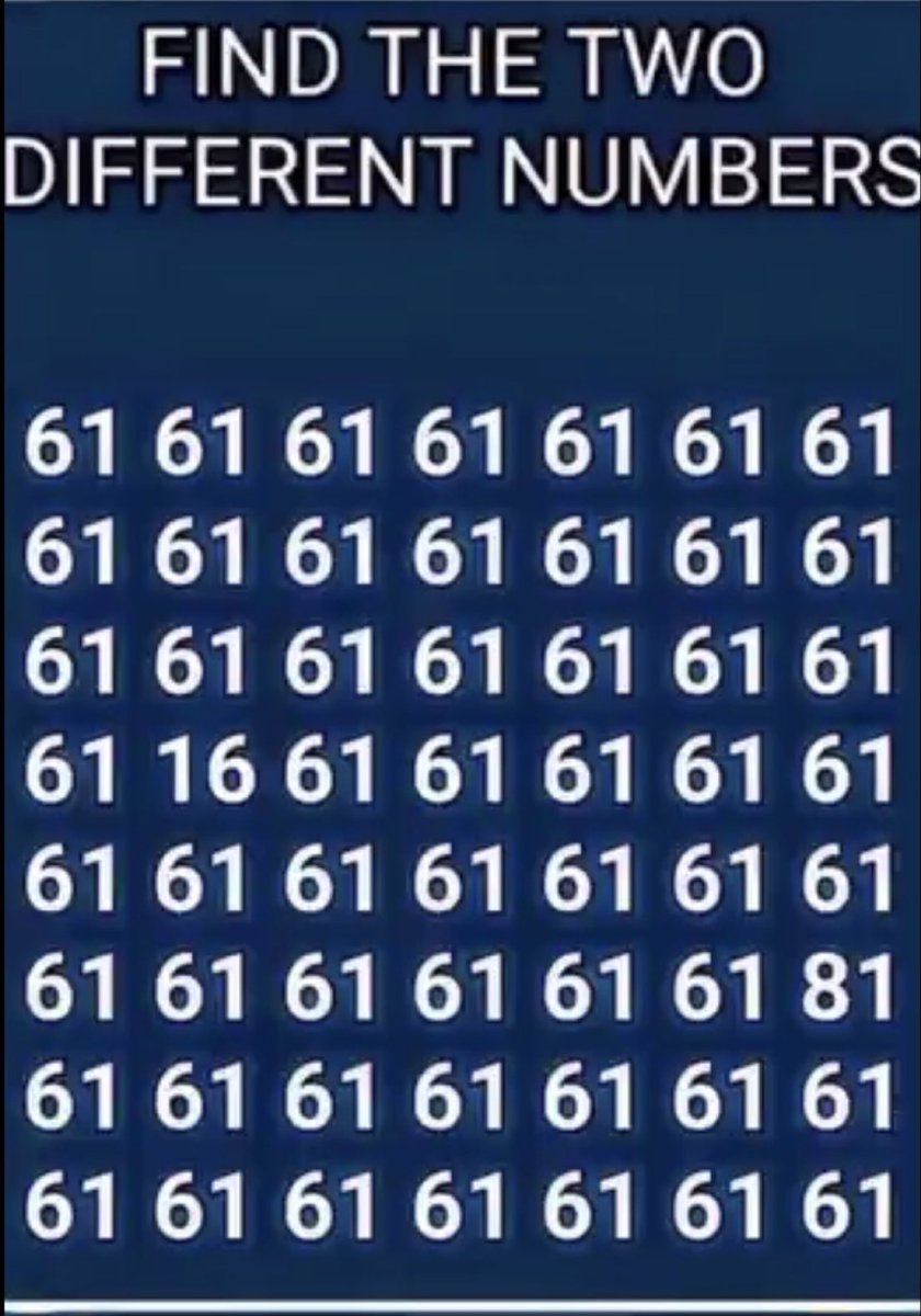 fiqa_627's tweet photo. Find the two different numbers except 61🤔

Eye👀 test https://t.co/mhFlytvKyj