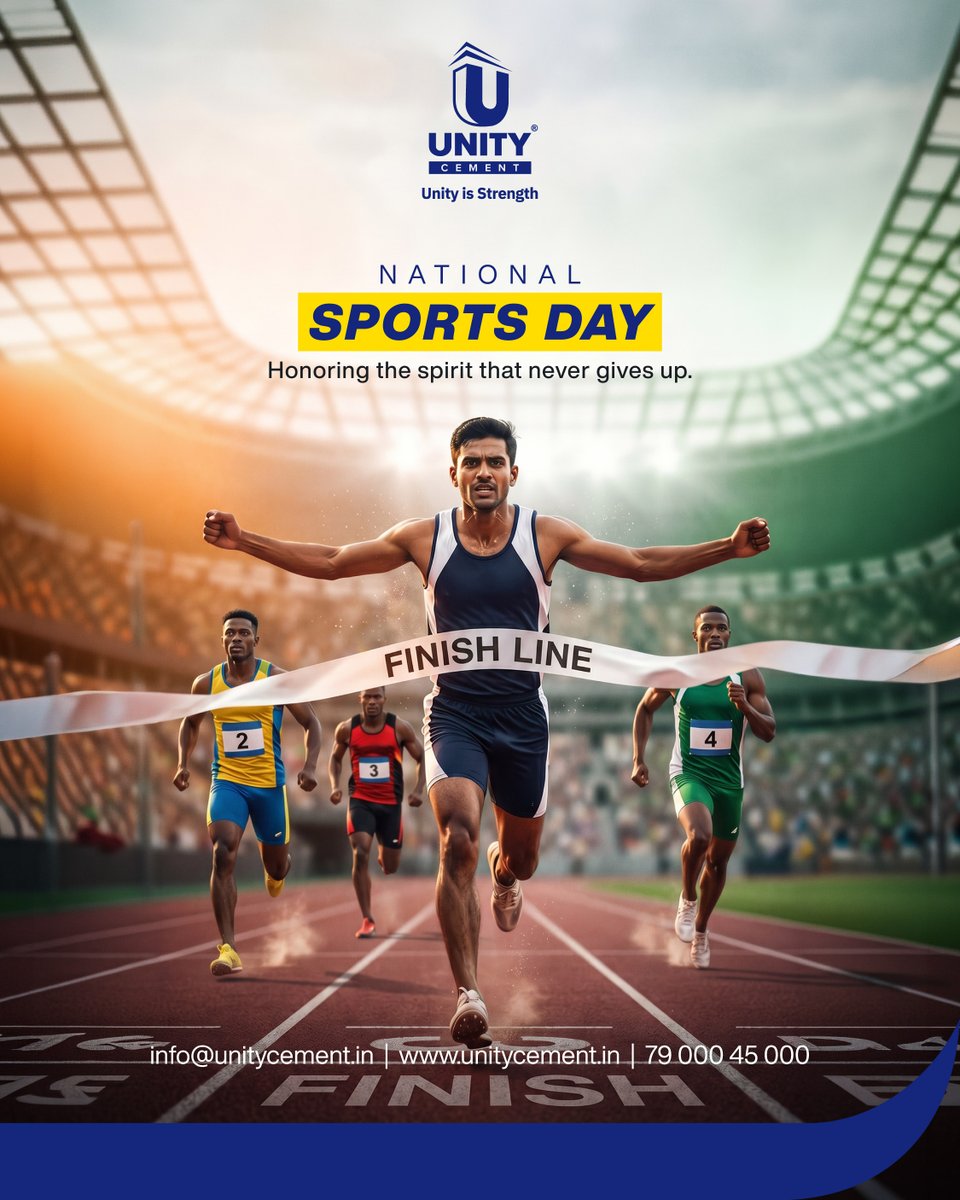 unitycement's tweet photo. મેદાન હોય કે જીવન, જીતની શરૂઆત એક જ જગ્યાએથી થાય છે. હાર ન માનવાની હિંમત.
આજે દરેક ખેલાડીની મહેનત, જુસ્સા અને અડગ પ્રયાસને સલામ.
Happy National Sports Day!
#UnityCement #NationalSportsDay #SportsDay #NeverGiveUp #SportsSpirit #UnityIsStrength #SportsIndia https://t.co/Js5WiGgNks