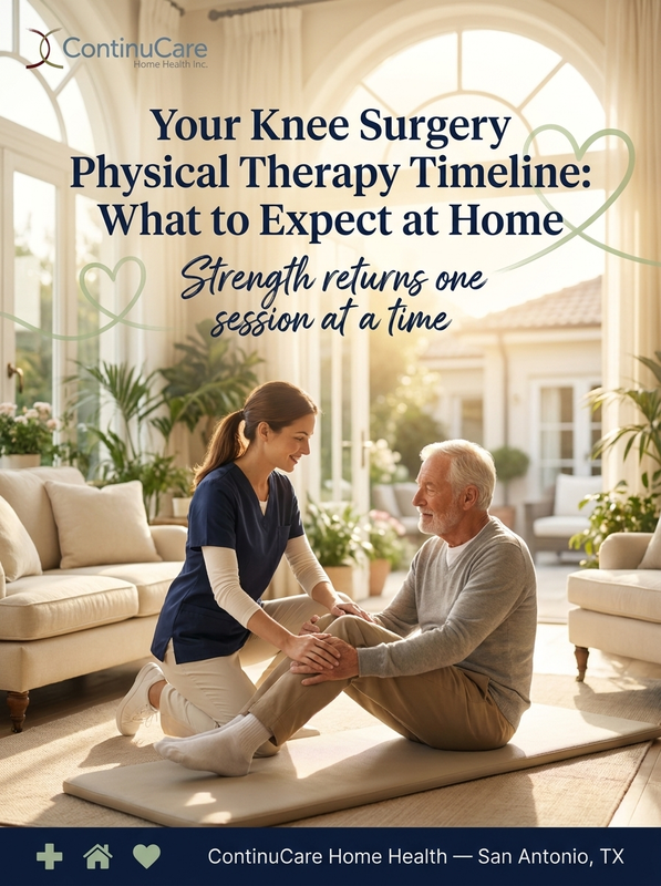 ContinuCareSA's tweet photo. Knee surgery recovery isn't a straight line, and knowing what to expect each week helps San Antonio patients stay motivated. Our therapists guide every milestone from first steps to full strength. Contact ContinuCare to start your in-home physical therapy plan. #PhysicalTherapy https://t.co/LXWwE3xgfd