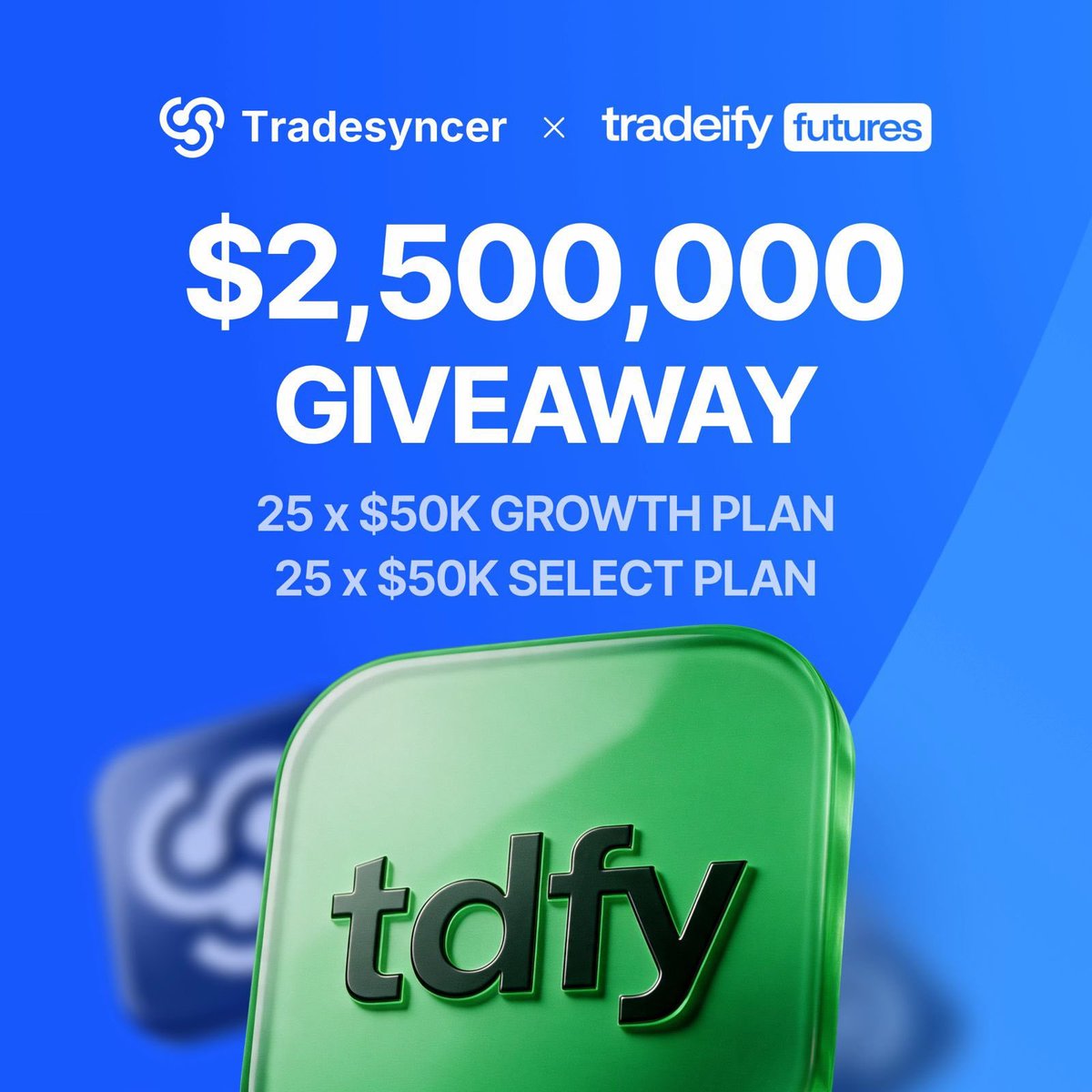 PropXposed1's tweet photo. 🚀 50x50K TRADEIFY GIVEAWAY 🚀

We’ve teamed up with @Tradeify to celebrate their new look 🎉

✅ Like this post
✅ Follow @FRFUNDEDEMPIRE , @Tradesyncer &amp; @Tradeify 
✅ Comment “DONE”

🏆 Winners announced in 72 hours. https://t.co/SnuudtKaeM