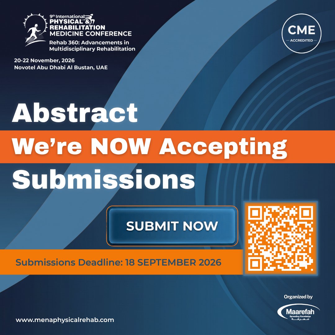 MENArehab's tweet photo. Abstract Submission Is OPEN! 🔬

Your research has the power to inspire new ideas, spark meaningful conversations, and shape the future of rehabilitation.
⏰  Deadline: 18 September 2026

🔗 Submit your abstract: https://t.co/xEUt6P8qN5

#IPRMC2026 #AbuDhabi #maarefah https://t.co/XEeXFYMLwV
