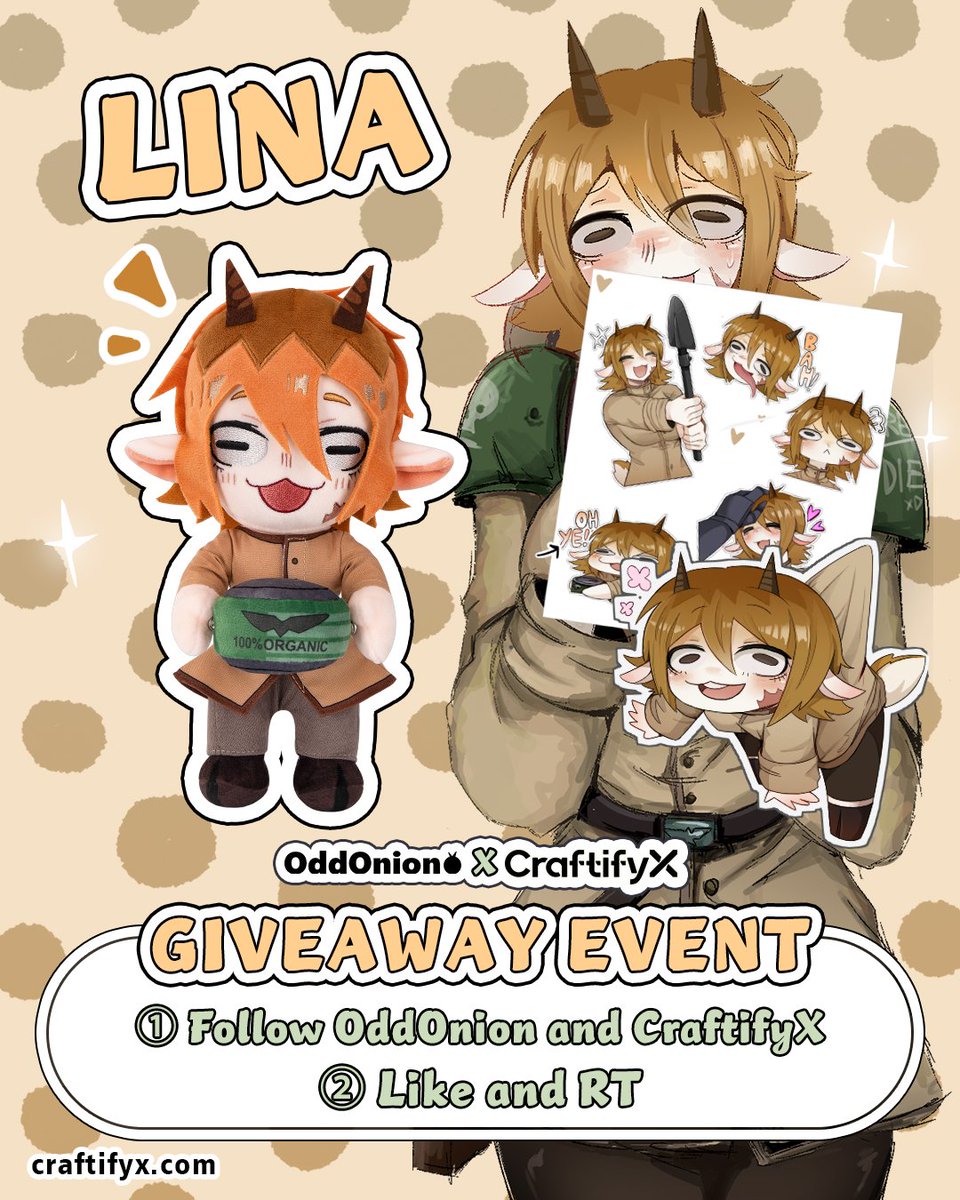 OddOnnion's tweet photo. Lina is now 300% funded! To celebrate for all the support. Will be hosting a Giveaway for the Lina Plushie! 🎉

How to enter:
1️⃣ Follow @OddOnnion &amp; @craftifyxco
2️⃣ Like &amp; RT this post

🎁 1 Winner will be selected on September 9th (Shipping fee not included) https://t.co/JCWL5NOSR1
