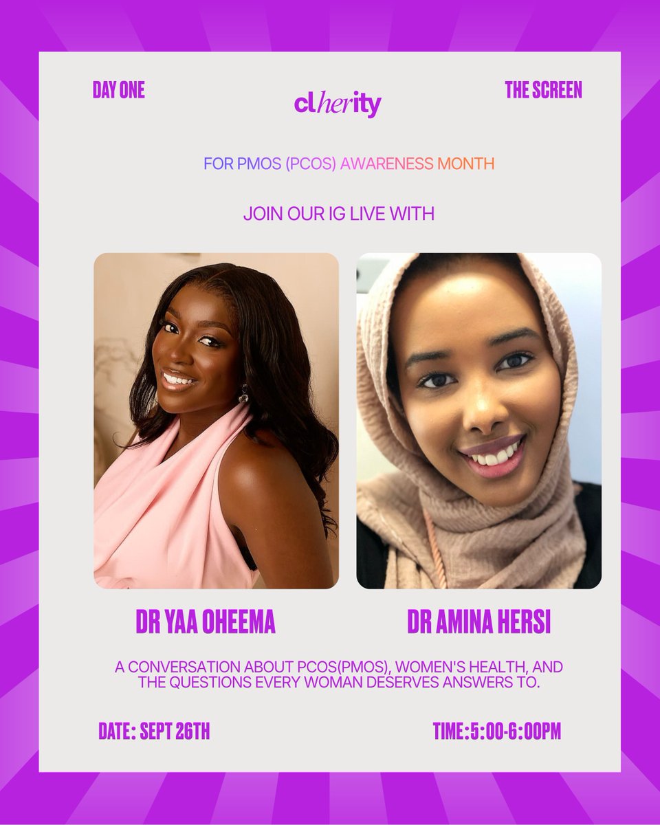 clherity's tweet photo. The Screen has its voices.

Join us on 26 September, 5–6PM for an honest conversation about what living with PCOS really looks like, with Dr Yaa Oheema and Dr Amina Hersi, two doctors who also live with PCOS.

Register here: https://t.co/VcENvcm76B

#ClherityScreen2Table https://t.co/6OhIYsD6VD