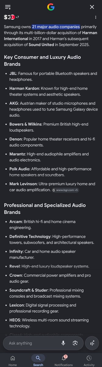 hkaranih's tweet photo. @Kalasinga_ Samsung owns both plus many more sound companies. https://t.co/5i8nx58NDi