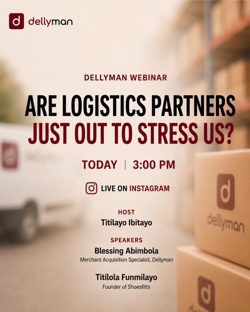 Dellymanng's tweet photo. Business owners have plenty to say about logistics partners. 

But logistics partners have expectations too. 👀 

We’re hearing BOTH sides today. 

Join us at 3 PM on Instagram Live @dellymanng. https://t.co/FjOweVLzJh