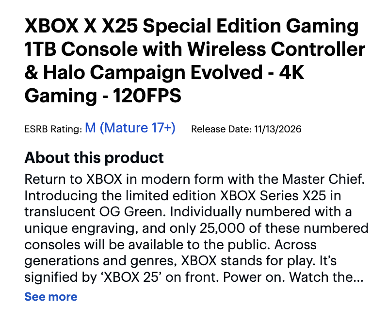 funkofinderz's tweet photo. 🚨 XBOX X25 LIMITED EDITION CONSOLE DROPS TODAY! 🚨

The new Xbox Series X X25 Special Edition 1TB Console will retail for $899.99 and is limited to just 25,000 units worldwide! Expected to launch TODAY at 10 AM ET!

So far, these are the only known early links:

📦 Amazon:
https://t.co/IBVcKADqTp

🟡 Best Buy:
https://t.co/jTXdKxICZ6

🔵 Walmart:
https://t.co/5EGZ34DG2O

🎮 Microsoft:
https://t.co/xeSFlFJfsY

With only 25,000 being made, this one could go FAST! 👀🔥

📅 Releases in November.

#Ad #Xbox #Xbox25 #Gaming