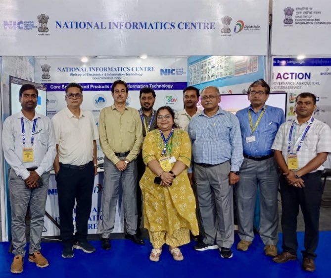 NICMeity's tweet photo. NIC showcased its National &amp; State-level e-Gov solutions and citizen-centric services at the 29th Indian National Exhibition in Kolkata. Visitors gained hands-on experience with NIC’s digital initiatives, highlighting its continued efforts towards strengthening Digital India. https://t.co/kAQVNs1KdY