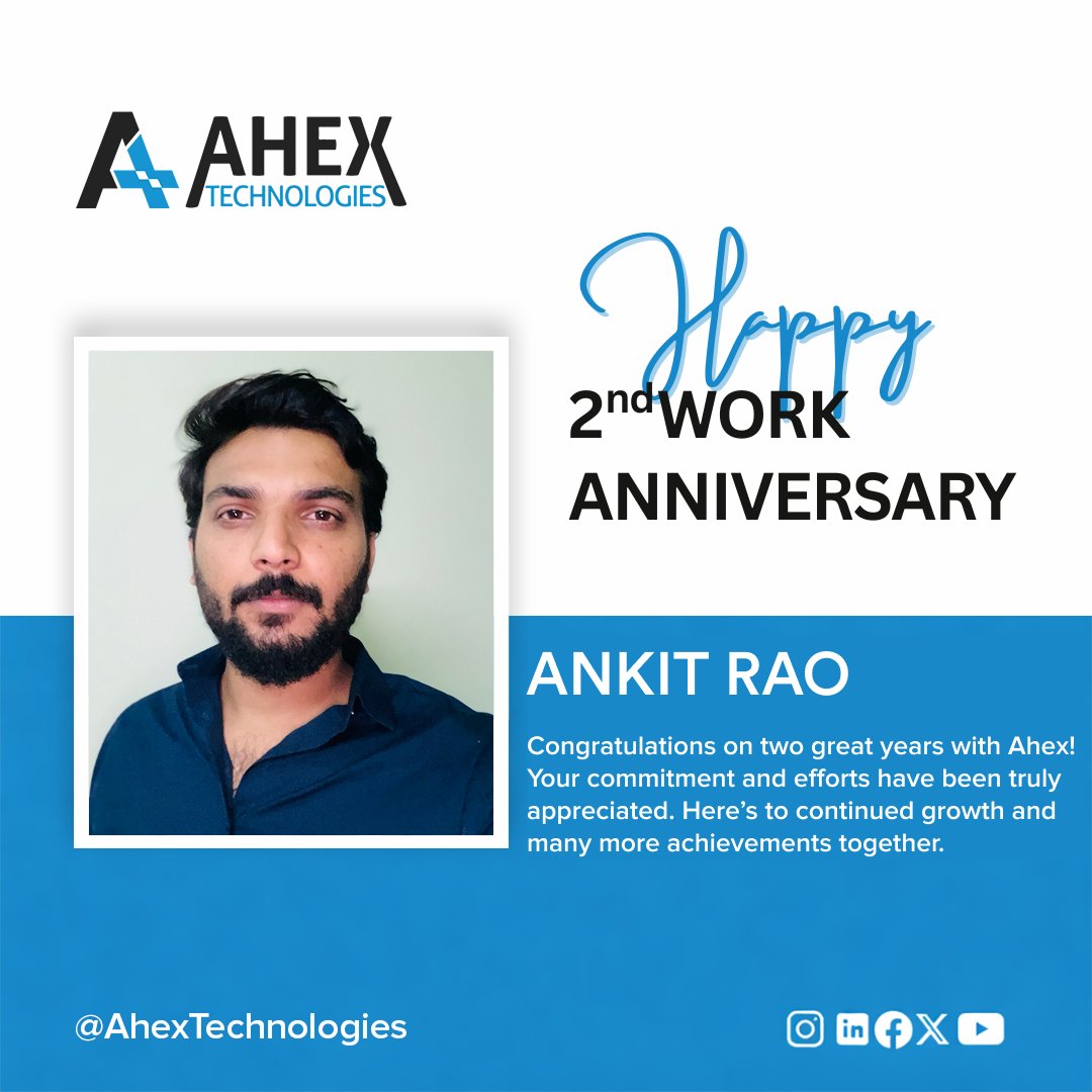 ahextechnology's tweet photo. Join us in wishing a heartfelt Happy Work Anniversary to:
Beesaveni Vinay - 4 years
Peerusab Shaik Asifulla - 2 years
Ankit Rao - 2 years
Saisrinu Gampa - 2 years
Kewal Kishan Yadav - 1 year

Thank you for growing with us. Here's to many more years ahead! 🚀 #WorkAnniversary https://t.co/ORIWDMTFJS