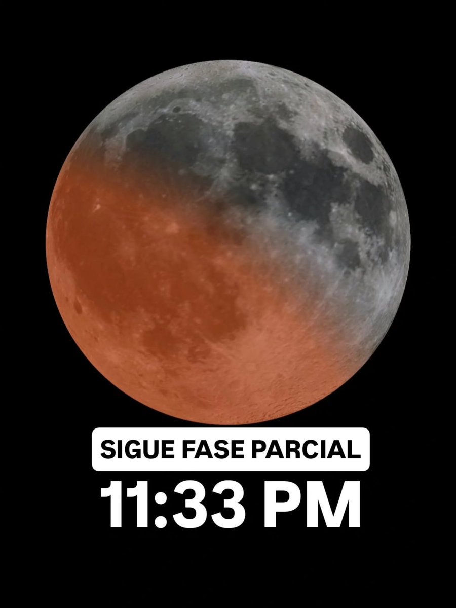 JeanSuriel's tweet photo. 🔴FASES DEL ECLIPSE EN RD:

⚠️​9:23 PM — Comienza la penumbra.
⚠️​10:33 PM — Comienza la fase parcial.
⚠️​12:12 AM — Máximo del eclipse.
⚠️​1:51 AM — Termina la fase parcial.
⚠️​3:01 AM — Termina la penumbra.

🔴Este fenómeno astronómico será visible desde todo el continente americano: 

PUERTO RICO, ANTILLAS MENORES, CUBA, JAMAICA, MÉXICO, CHILE, COLOMBIA, VENEZUELA, BAHAMAS,
ESTADOS UNIDOS, CANADÁ, HAITÍ, CENTROAMÉRICA, SURAMÉRICA.

Sigue ⬇️