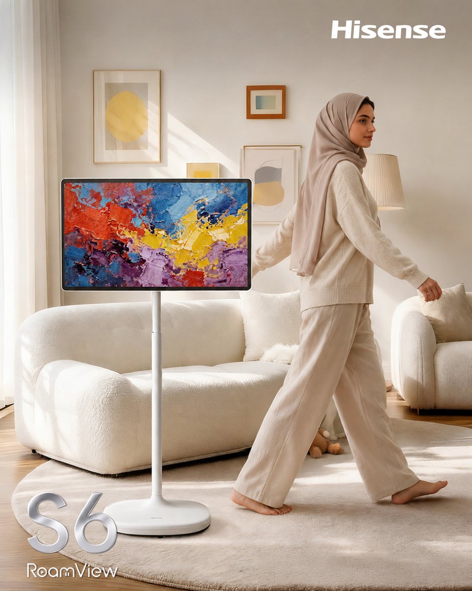 Hisense_KSA's tweet photo. من غرفة لغرفة، شاشتك معك ✨
مع Hisense S6 RoamView استمتع بالمحتوى، العمل والترفيه في أي مكان يناسبك
#Hisense #HisenseKSA #S6RoamView #هايسنس #شاشة_متنقلة https://t.co/yLnqMDv5Rx