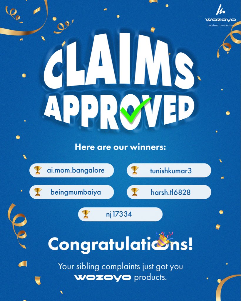 wozoyoindia's tweet photo. Congratulations to our Sibling Warranty winners! ๐
Your claims have been approved, and your Wozoyo rewards are on the way. ๐
#Wozoyo #HappyRakshabandhan #LiveTheWozoyoLife #TechChaosToCalm #Contest https://t.co/QaekMROsH0