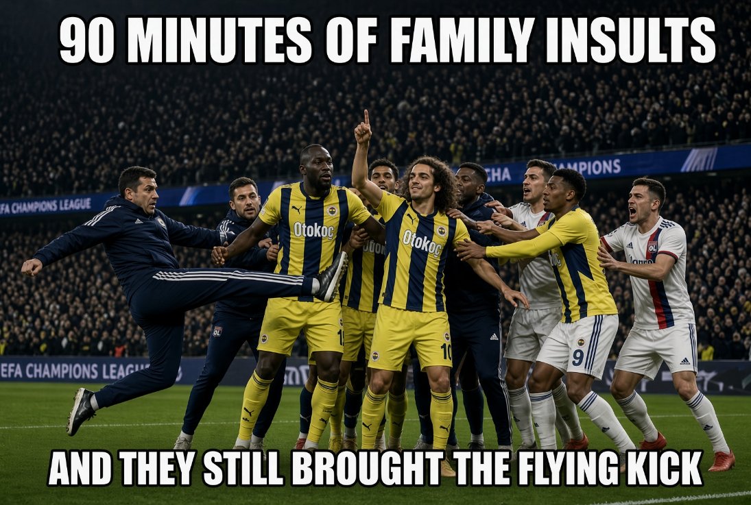 MemeTheEmotion's tweet photo. Lyon fans: 90 minutes of family slurs
Lyon staff: hold my flying kick  
#MemeTheEmotion #Chaos https://t.co/ph3mCFNe7Q