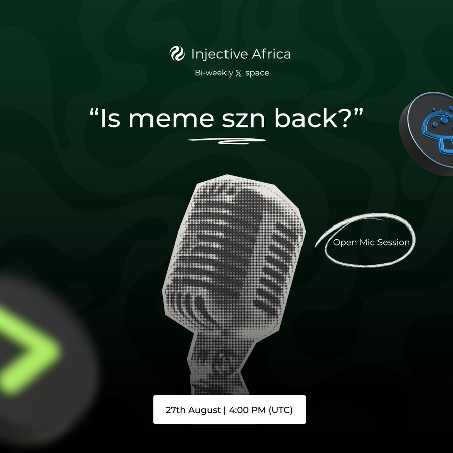 John_dgreatestt's tweet photo. Memes on @injective has been getting more exciting by the day.

Over the past few days, we have seen a noticeable wave of meme activity across the ecosystem, with projects like $MOTION, $BOOTS and many others catching attention and adding more energy to the Injective community.

There is clearly a lot happening, and we want to take a closer look at this growing meme culture, the projects driving the conversation, and what this new wave could mean for the Injective ecosystem.

If you have been watching the recent meme activity on Injective, join @INJAfrica today by 4PM UTC on a twitter space and let's discuss.

Set your reminder.