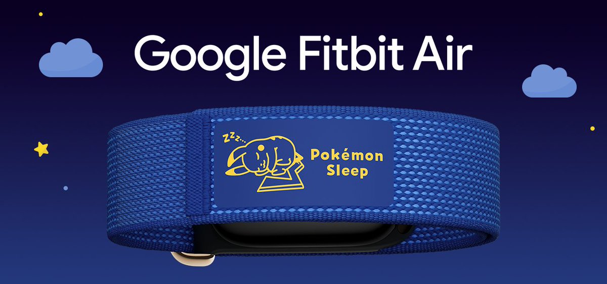 Pokemon_cojp's tweet photo. ウェアラブルデバイス「Google Fitbit Air 限定モデル Pokémon Sleep」が、Google から9月15日（火）に発売決定！
モニターレスでさりげない着け心地のバンドに、ピカチュウの寝顔がデザインされているよ。
Fitbit Air で睡眠を計測することで、睡眠リサーチ��楽しめるよ！
くわしくはこちら！
https://t.co/zaa65mlIgA #ポケモンスリープ