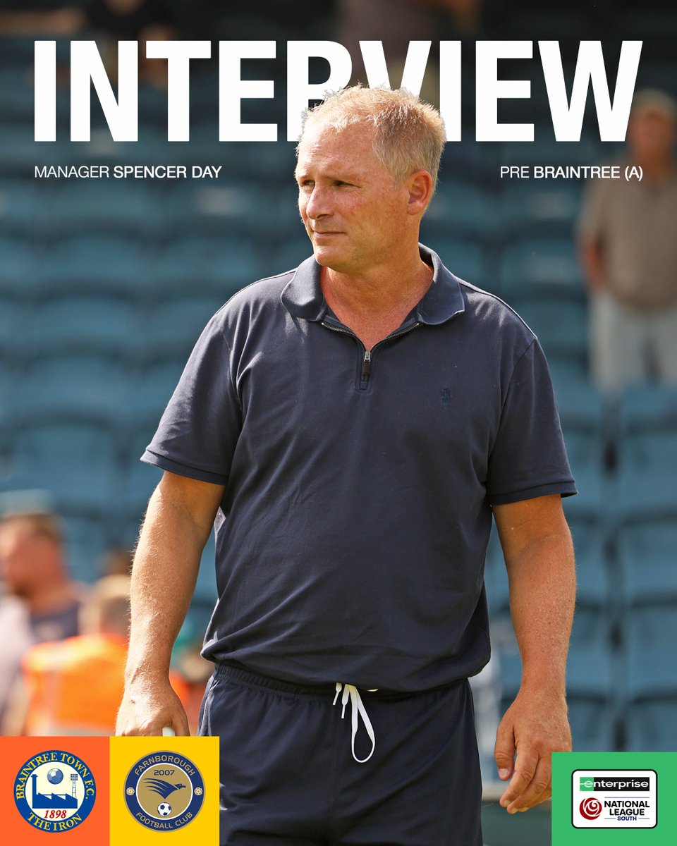 FarnboroughFC's tweet photo. Spencer Day Pre Braintree Town (A) 🎥

Manager Spencer Day speaks to Farnborough FC TV ahead of Bank Holiday Monday's trip to Braintree Town in the Enterprise National League South.

🔗 https://t.co/NxVqlvvhpY https://t.co/daPpoVTl3J