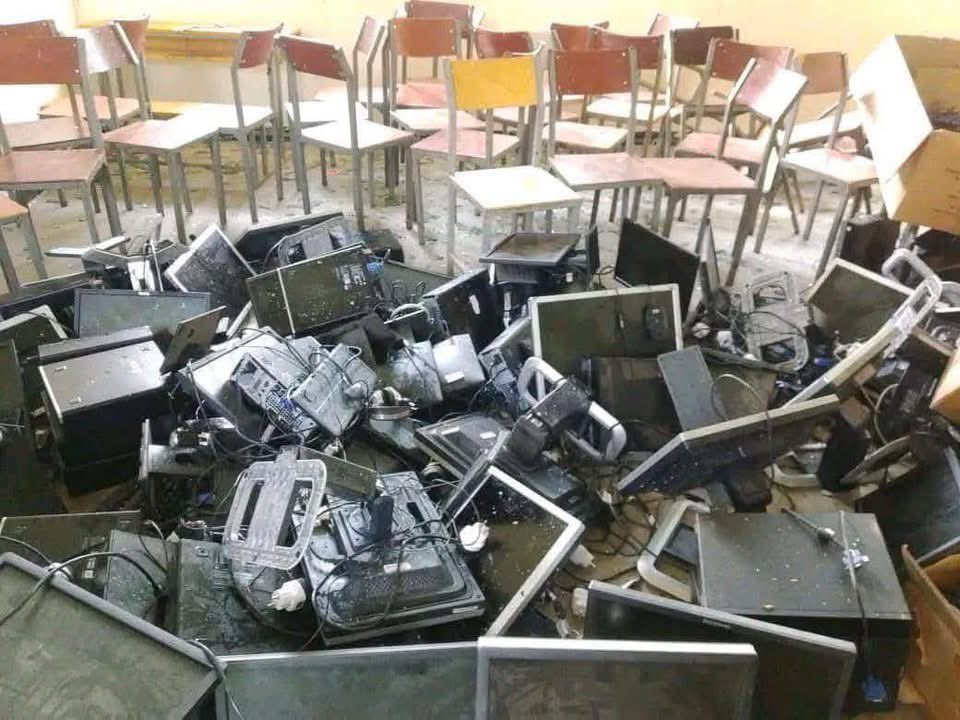 OmnaTigray's tweet photo. An Ethiopian government drone strike hit a school in Tigray, destroying a World Bank-supported ICT center serving children. Education in Tigray has been targeted for years. The World Bank and international community must halt non-humanitarian funding to Ethiopia until these attacks end.

#Tigray #Ethiopia #TigrayGenocide