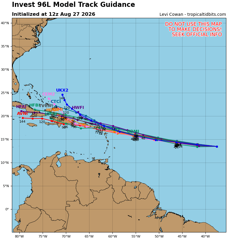FloridaTropics1's tweet photo. Here are the 12z spaghetti models for #96L. https://t.co/THhwph3ZgB