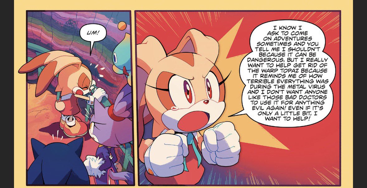 CloudSharktooth's tweet photo. I hate how everyone treats her as if she can’t do anything now. She used to go on adventures and nobody would bat an eye. Even her mom knew she can handle herself despite her being a child, before they turned her into the “mama bear” trope. Now she needs a chaperone to even race. https://t.co/50m6d4gNvR