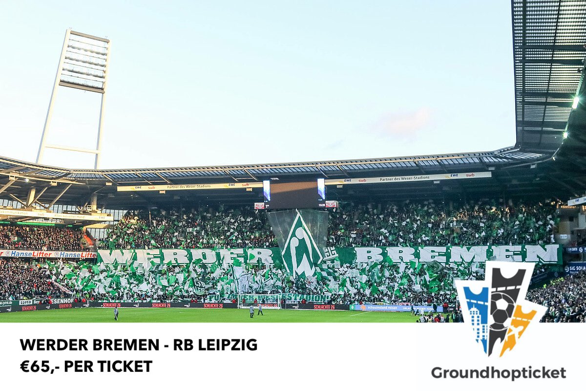 groundhopticket's tweet photo. 🇩🇪 Werder Bremen - RB Leipzig
🏟 Weserstadion (42.800)
🗓 Zaterdag 5 september 15:30
⚽️ €65,- per ticket

✅ Nu te boeken op onze site: https://t.co/PniMms3EyT

Wil je naar een club/wedstrijd die je niet op onze kanalen voorbij ziet komen? Stuur ons hiervoor gerust een bericht, wij hebben nog veel meer beschikbaar als enkel de kaarten die wij aanbieden.
