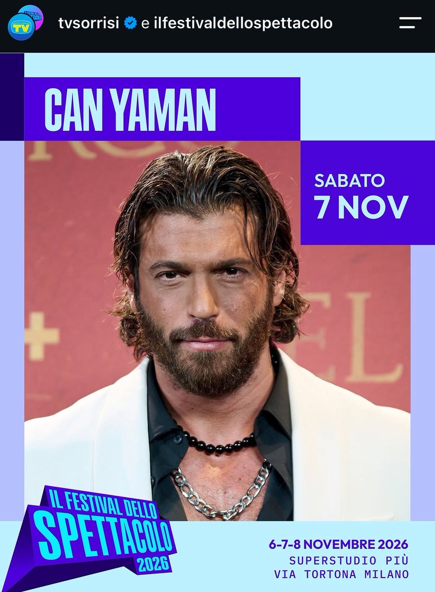 CaterinaCateK's tweet photo. Da Bitter Sweet a DayDreamer a Viola come il Mare #CanYaman ha conquistato il pubblico italiano diventando uno dei volti più amati della televisione 
Dopo il successo di #Sandokan l'attore sarà protagonista di un incontro il 7/11 al #FestivalDelloSpettacolo Milano📍

#TvSorrisi📌 https://t.co/qZF6AWyA0C