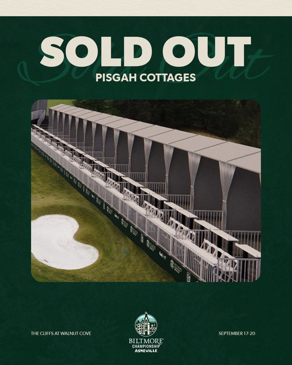 BiltmoreChamp's tweet photo. The Pisgah Cottages are now sold out.

Lock in your grounds tickets for Biltmore Championship Asheville before it’s too late.

https://t.co/xGIOFRDL7g https://t.co/Es9VR9NnUI