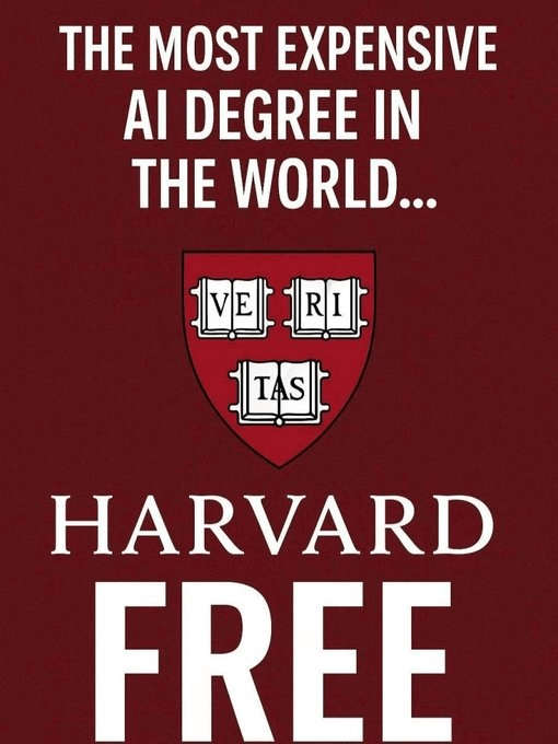 razib_ul47671's tweet photo. 🚨 Harvard just made its AI course free.

No tuition.
No application.
Just world-class AI education.

Harvard University just released 6 high-quality lectures on AI + Prompt Engineering— and anyone can access them.

If you're serious about AI in 2026, start here:

🎓 Harvard University LECTURES

1. Introduction to Generative AI
A step-by-step guide to how GenAI actually works.
Link: https://t.co/FCm9uauiCQ

2. Prompt Engineering
Real tips for improving output quality from any LLM.
Link: https://t.co/TKavKYRULB

3. Beyond Chatbots: System Prompts, RAG
Move past surface use cases into scalable applications.
Link: https://t.co/QUDy8Odxmz

4. Generative AI in Teaching & Learning
How educators can adapt and lead with AI.
Playlist: https://t.co/6BW35CYFpX

5. Teaching with AI in the Classroom
Frameworks for trainers and educators.
Link: https://t.co/V2m5bs3Qwo

6. The Basics of Generative AI
No jargon. Just clarity.
Link: https://t.co/6vDDMPLkhu

BONUS

🟩 CS50x 2025 – Artificial Intelligence Lecture
LLMs, neural nets, and real-world use cases
Link: https://t.co/l0BuXUco9Y

🟩 CS50 Extension – AI / Prompt Engineering
Design prompts that think with you
Link: https://t.co/hglipWznQP

🟩 GPT-4: How it works + how to build with it
Behind the curtain on GPT-4
Video: https://t.co/isEfoY6GBB

🟩 LLMs and the End of Programming
Why prompting is the new coding
Video: https://t.co/j7qRD0axHQ
---

💡 REALITY CHECK

✅ Harvard-level AI knowledge is now free
✅ Prompting = career acceleration
✅ 2 lectures can put you ahead of 90% of professionals
✅ The future belongs to people who can “talk to machines” strategically

Don’t just consume AI. Learn how to control it.

👇 Which lecture are you starting with?

♻️ Repost to help others learn AI

🔖 Save this (you’ll need it later)

🔔 Follow @razib_ul47671
 for more AI insights