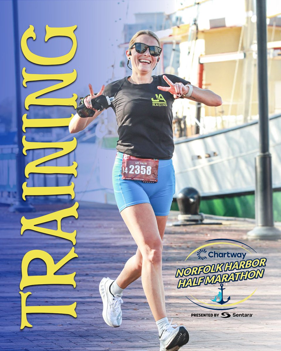 JandARacing's tweet photo. Next week marks 12 weeks to this year’s Chartway Norfolk Harbor Half Marathon Weekend presented by Sentara! Time to chart your course to 13.1!

For 2 weeks free with Runna/customized plan or our free downloadable training plans 👉
https://t.co/wwUrHtCX8R https://t.co/VA3SkLQoqv