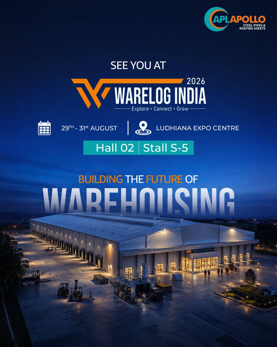aplapollocoated's tweet photo. The countdown ends here.
APL Apollo is ready to be at Warelog India 2026, showcasing solutions built for the strength, scale and speed of modern warehousing.
π Hall 02 | Stall S-5
π
29β31 August 2026
π Ludhiana Expo Centre
See you there.
#APLApollo #WarelogIndia2026 https://t.co/6y5ShkmoHb