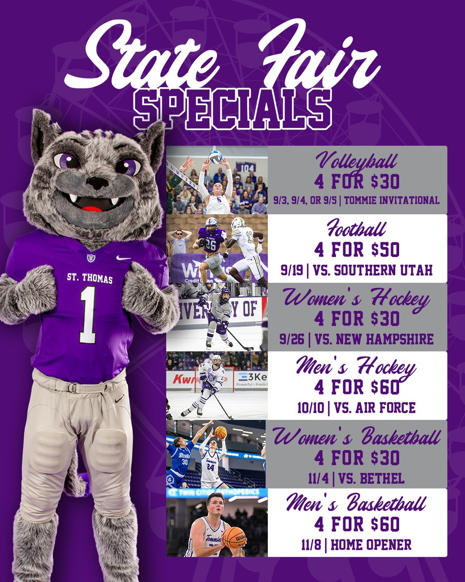 TommieAthletics's tweet photo. Happy State Fair to all in the land of 10,000 lakes!!

We're celebrating with DEALS as absurd as the Apple Donut Ham Grinder and as delicious as Sweet Martha's cookies. 

Check them out: https://t.co/Riu9wubIVo

#RollToms https://t.co/Z4ytcO5I9A