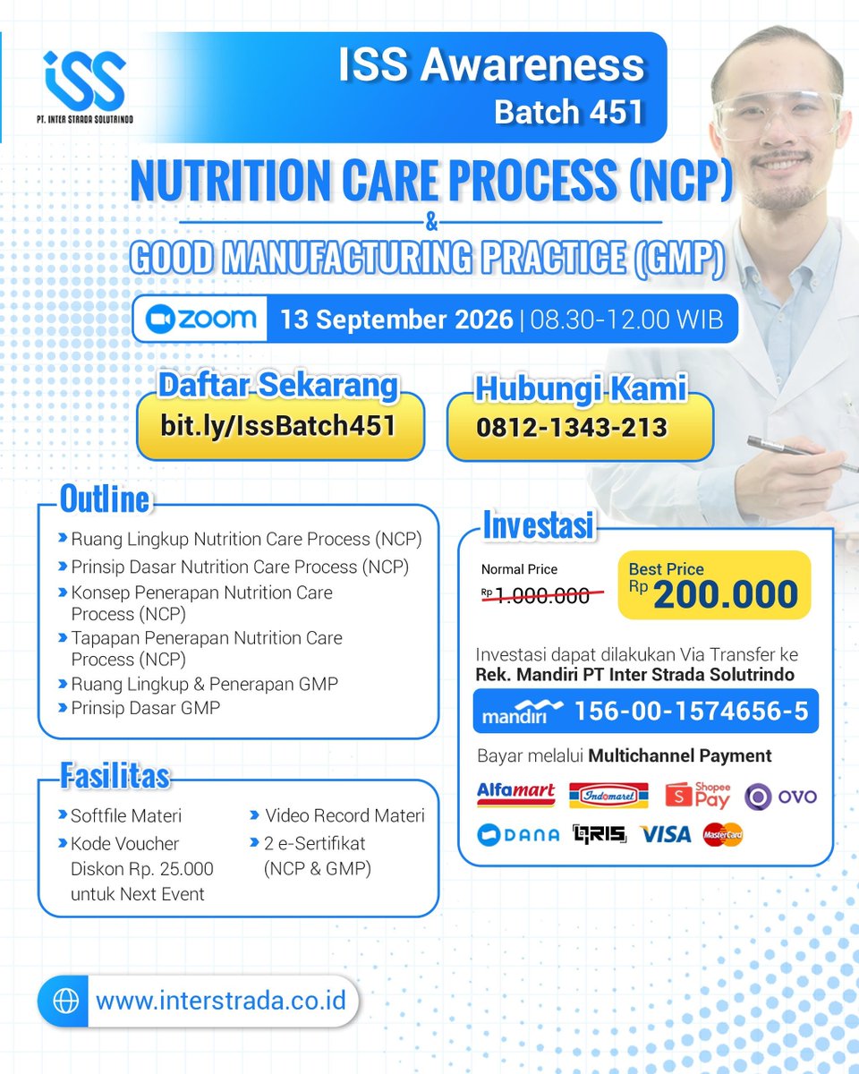 Interstrada_id's tweet photo. Online Class Program yang sangat menarik dan cocok untuk kalian yang ingin upgrade Ilmu tentang pentingnya:

Nutrition Care Process (NCP) &amp; Good Manufacturing Practice (GMP).

Masing-masing materi akan dibahas dengan Narasumber yang berkompeten.

Link: https://t.co/8mL5X2HiZ3 https://t.co/91xOmWpzZ7