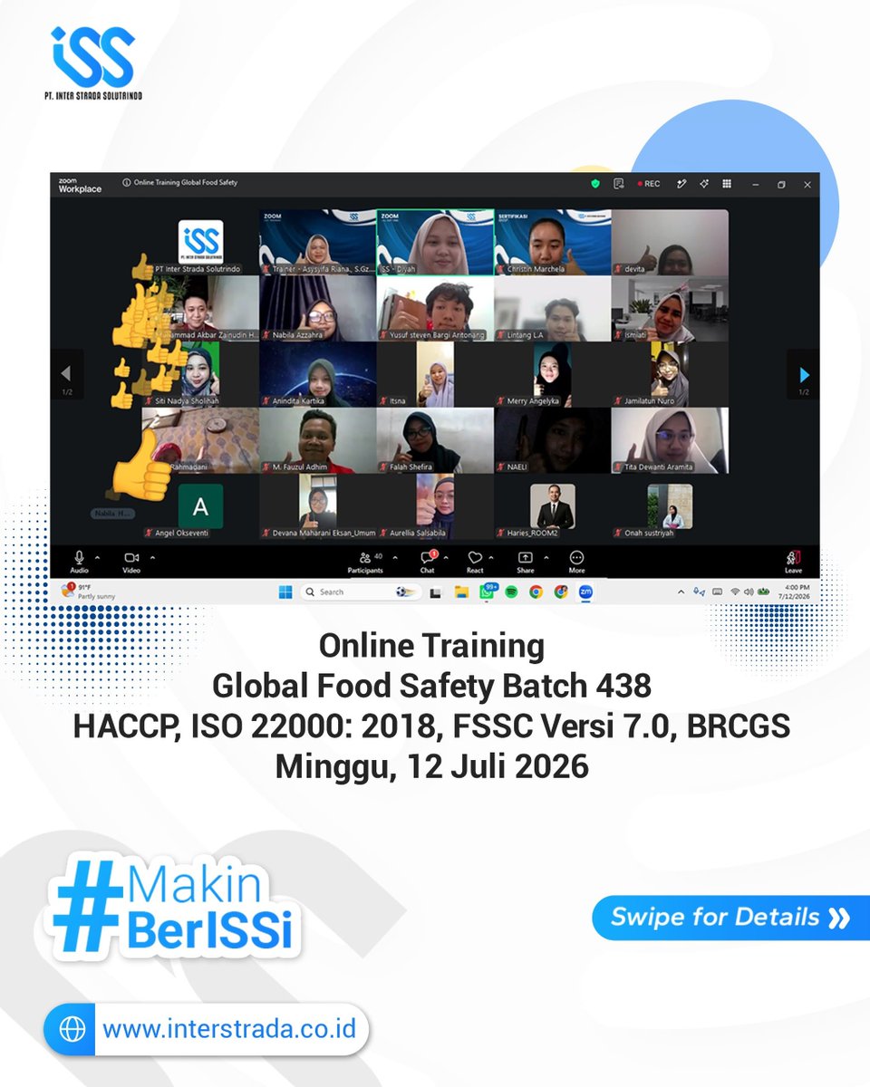 Interstrada_id's tweet photo. 𝗢𝗻𝗹𝗶𝗻𝗲 𝗧𝗿𝗮𝗶𝗻𝗶𝗻𝗴 𝗚𝗹𝗼𝗯𝗮𝗹 𝗙𝗼𝗼𝗱 𝗦𝗮𝗳𝗲𝘁𝘆 𝗕𝗮𝘁𝗰𝗵 𝟰𝟯𝟴 𝟭𝟮 𝗝𝘂𝗹𝗶 𝟮𝟬𝟮𝟲

Yuk join event-event kami selanjutnya, 

𝗘𝘃𝗲𝗻𝘁 𝗯𝗲𝗿𝗶𝗸𝘂𝘁𝗻𝘆𝗮 𝗠𝗶𝗻𝗴𝗴𝘂, 𝟬𝟲 𝗦𝗲𝗽𝘁𝗲𝗺𝗯𝗲𝗿 𝟮𝟬𝟮𝟲 𝗕𝗮𝘁𝗰𝗵 𝟰𝟱𝟬

https://t.co/pHV2GuZsqu https://t.co/7rNDqIn5Lr