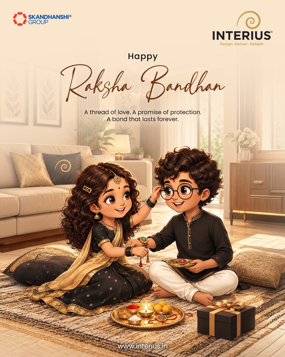 _interius's tweet photo. 🏡 INTERIUS wishes you all a Happy Raksha Bandhan! 🪢 

Some bonds are tied with a thread but carried through a lifetime of love. ❤️ 

May this sacred thread bring happiness, warmth, and togetherness to every bond between brothers and sisters. 🤗 

#INTERIUS #HappyRakshaBandhan https://t.co/yDeoIra4GA
