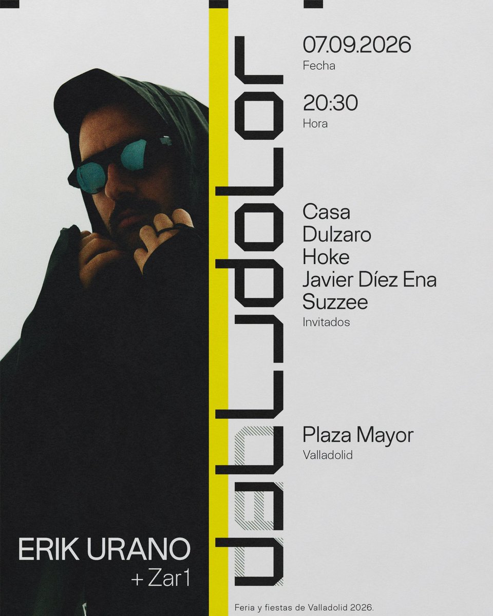 Erik_Urano's tweet photo. VALLADOLOR 
El día 7 de Septiembre estamos compartiendo noche con @_rusowsky en la Plaza Mayor de Valladolid.
Presentaremos STALKER en la ciudad que lo vió nacer con un concierto exclusivo antes de la gira y además acompañados por artistas invitados de lujo.
7/09•20:30•GRATIS https://t.co/KFrIXnfF40