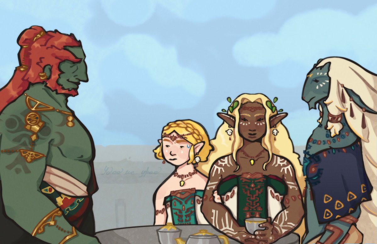 ud0der's tweet photo. Awkward tea party🍵

#tloz #Ganodorf #Sonia #Rauru #Zelda https://t.co/xW9kpayUho