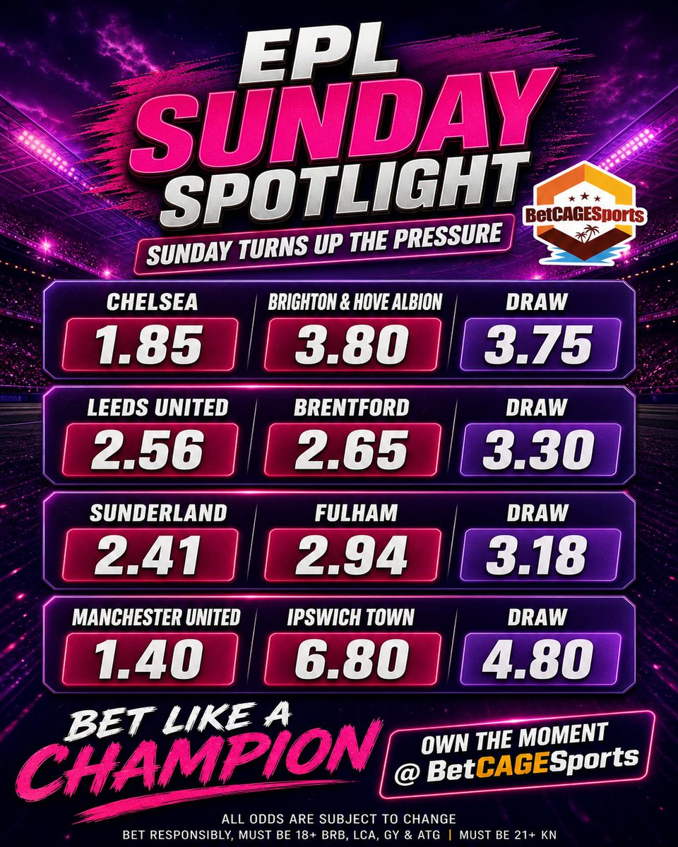 BetCAGESports's tweet photo. Sunday football delivers another EPL showdown. Choose your side and get in the game @BetCAGESports

#BetLikeAChampion https://t.co/yFgN0DaGjn