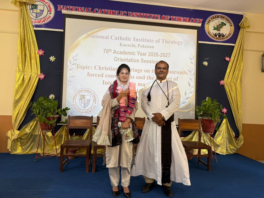 RomaMMatto's tweet photo. Honoured to address the 70th Academic Year 2026–2027 Orientation Session at the National #Catholic Institute of Theology, Karachi, on the critical issue of #Christian marriage, forced conversions, and the impact of inter-religious marriages. 
@BBhuttoZardari @AseefaBZ https://t.co/nxrKihok1R