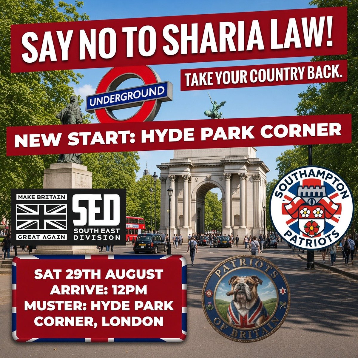 POB4LIFE's tweet photo. New revised details for this coming weekend. 
The Met being the spineless clowns they are have forced us to change locations. 
Please come along on Saturday and stand with us as we say no to Sharia law in Britain. Enough is enough. 
Their laws and practices do not fit with the west and we need them gone. 

Details below 👇