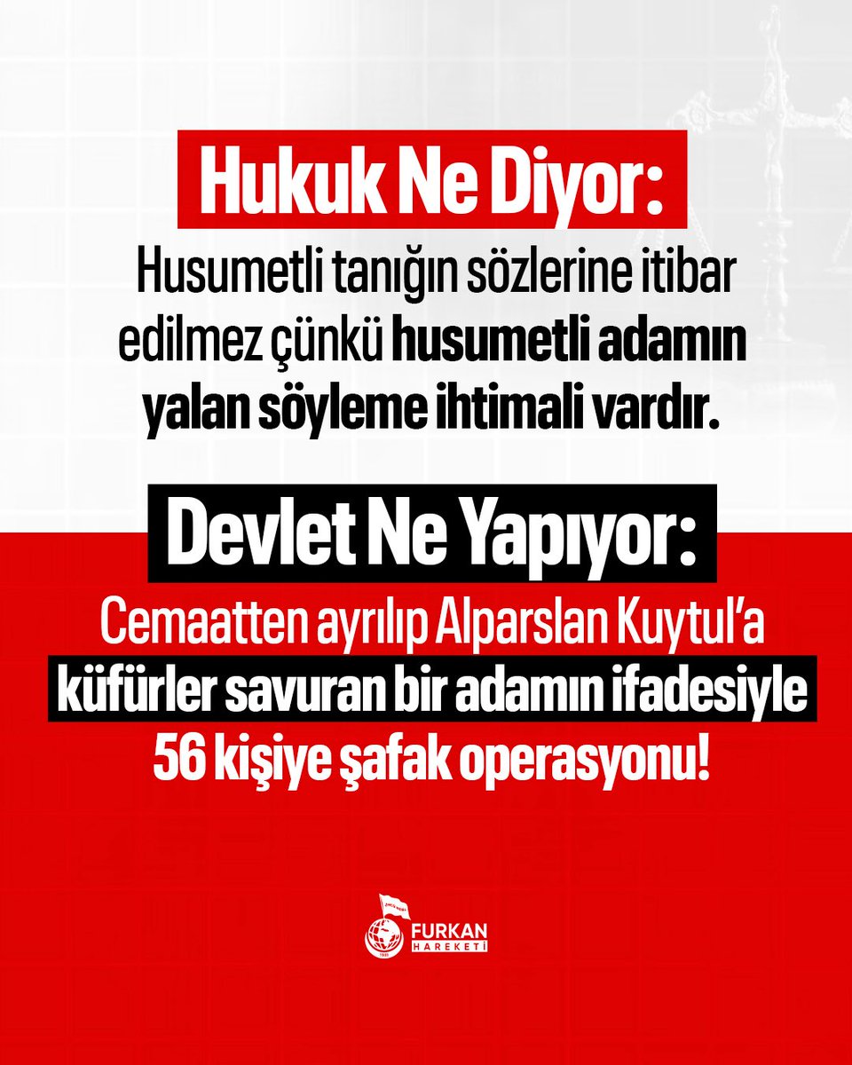 fhoncunesil's tweet photo. Hukuk Ne Diyor: Husumetli tanığın sözlerine itibar edilmez çünkü husumetli adamın yalan söyleme ihtimali vardır.

Devlet Ne Yapıyor: Cemaatten ayrılıp Alparslan Kuytul’a küfürler savuran bir adamın ifadesiyle 56 kişiye şafak operasyonu!

SuçYok DosyaBoş
#YargıEliyleZulüm
AlparslanKuytulu SerbestBırakın
SemraKuytulu SerbestBırakın