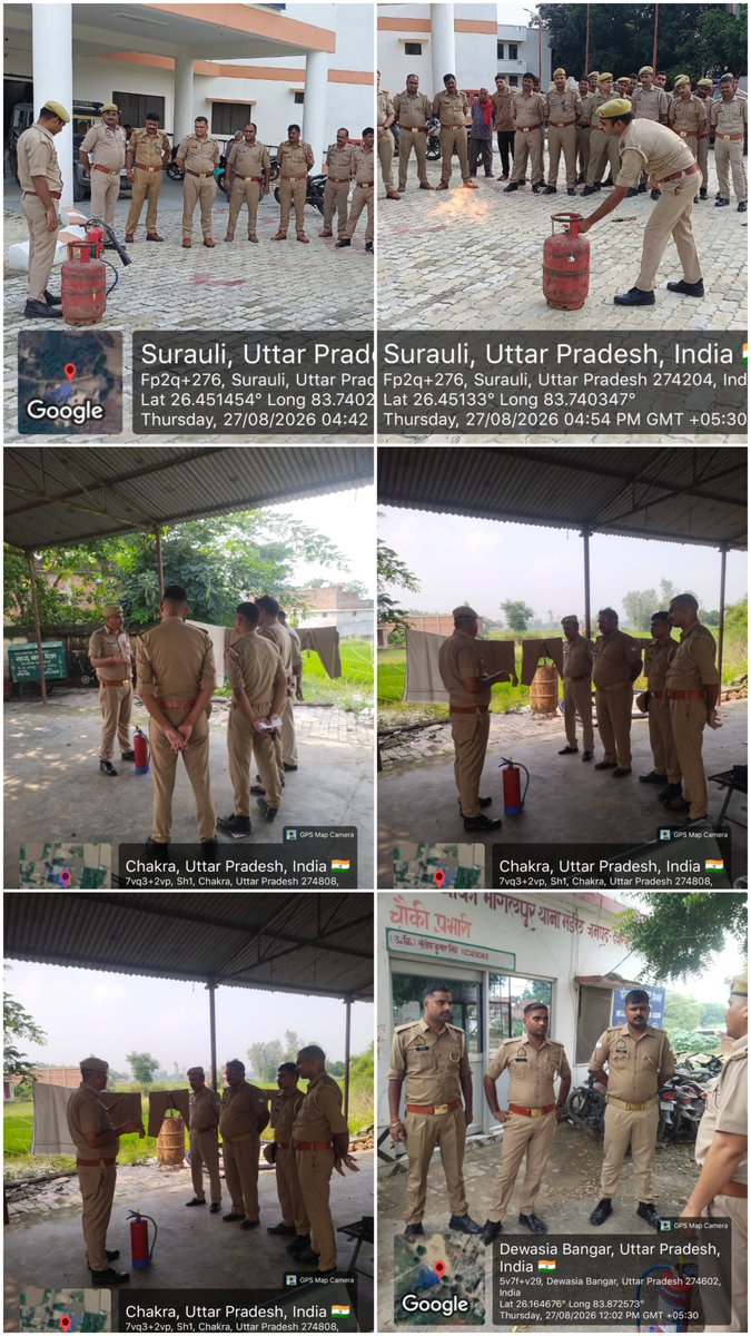 deoriafire's tweet photo. आज दि0 27.08.2026 को #DG_UPF&ES महोदय के आदेशानुसार #CFO देवरिया महोदय के निर्देशन में अग्निशमनप्रशिक्षण अभियान के अंतर्गत जनपद के थाना सुरौली/भागलपुर,चकरागोसाई चौकी पर उपस्थित पुलिस कर्मियों को प्राथमिक अग्निशमन उपकरणों के प्रभावी एवं सुरक्षित संचालन का प्रशिक्षण प्रदान किया गया https://t.co/M3NlClwRIT