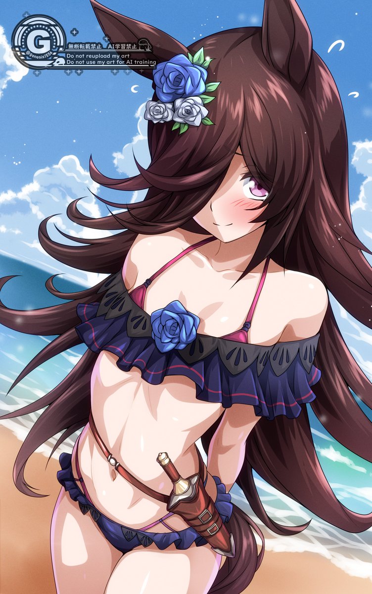 genesis1556's tweet photo. （PIXIVリクエスト）水着ライスシャワー https://t.co/LMSqOgxRNn